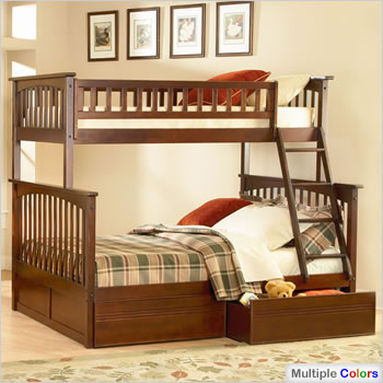 bunk beds with a full bed on the bottom