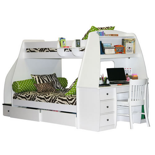 twin over full bunk bed with desk and drawers