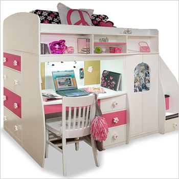 Bunk Beds with Desk Underneath for Girls