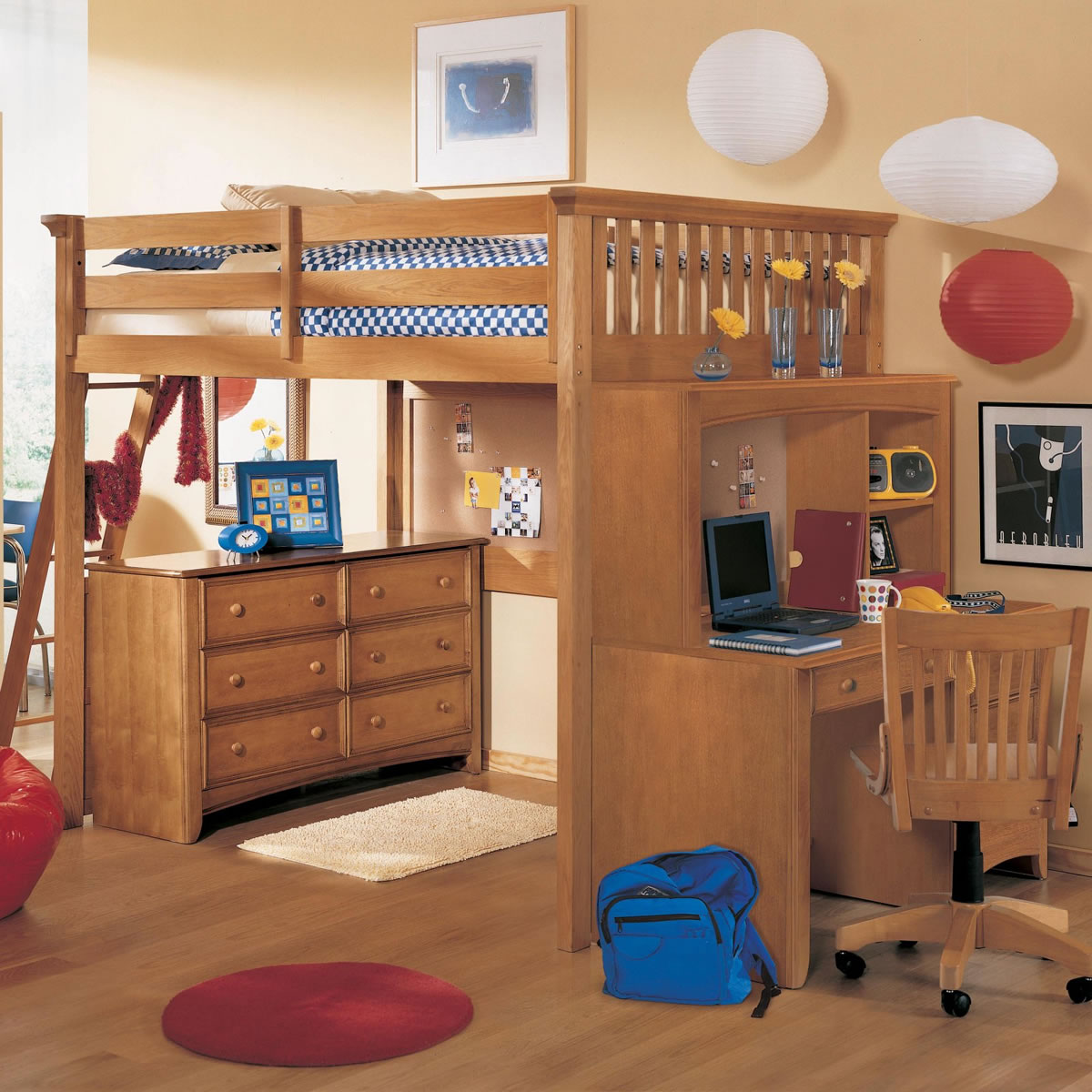 double bed bunk beds with desks underneath