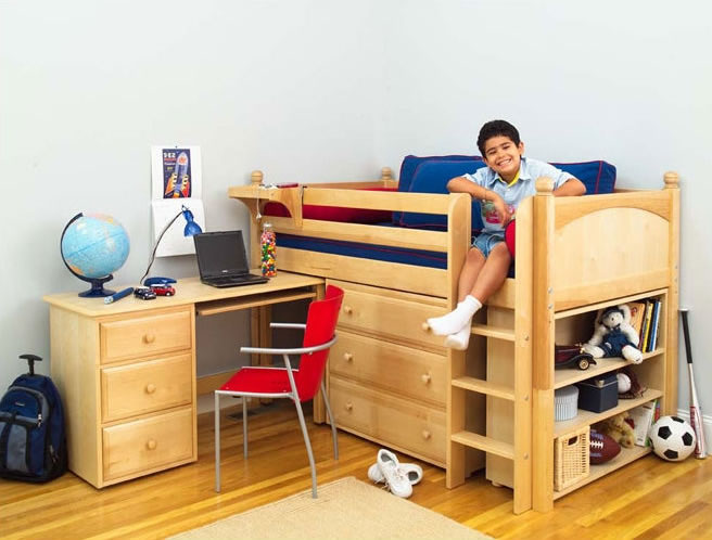 low bunk bed with desk