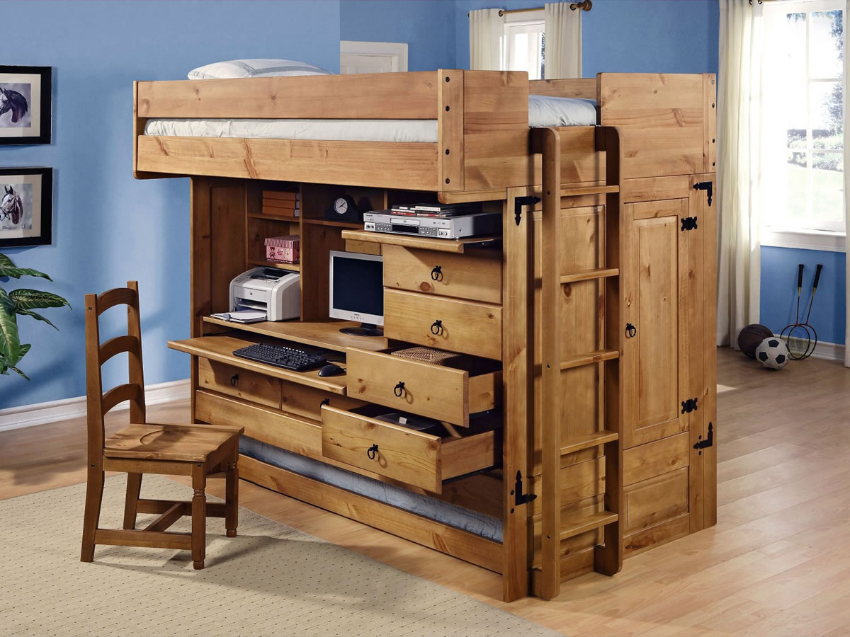 loft bed with desk and dresser and trundle