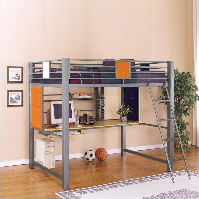 full size bunk bed with desk under