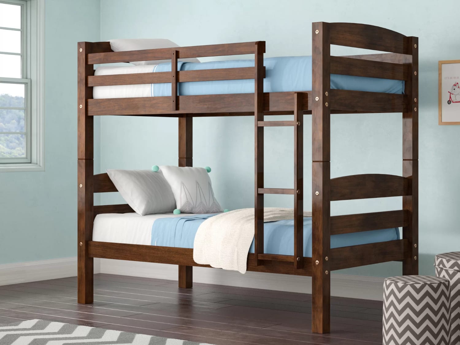 Malave Twin Over Twin Solid Wood Heavy Duty Bunk Bed in espresso finish.