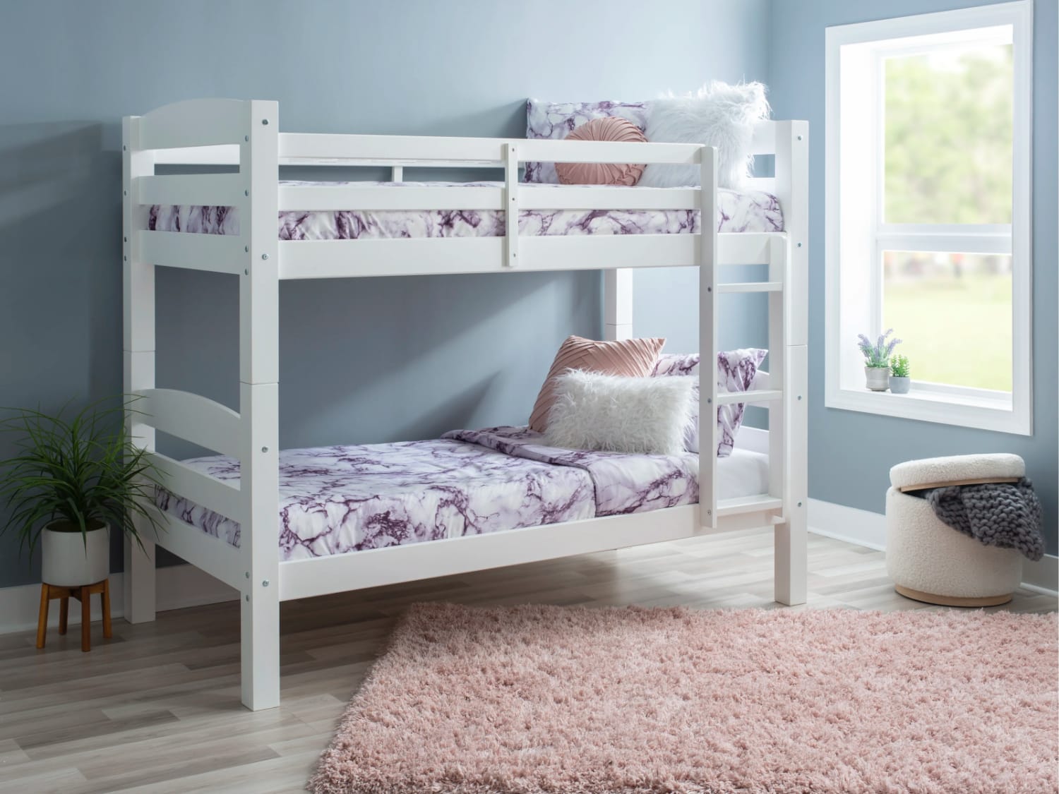 Malave Twin Over Twin Solid Wood Heavy Duty Bunk Bed in white finish.