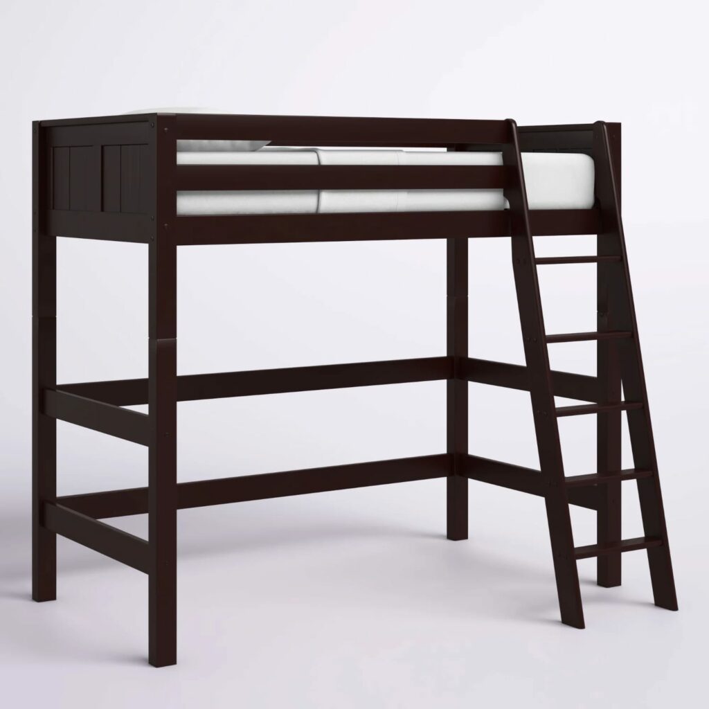 Burkley Twin Size Loft Bed in cappuccino finish.