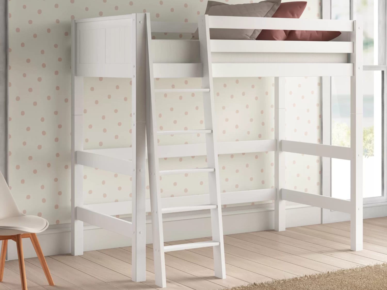 Burkley Twin Size Loft Bed in white finish.