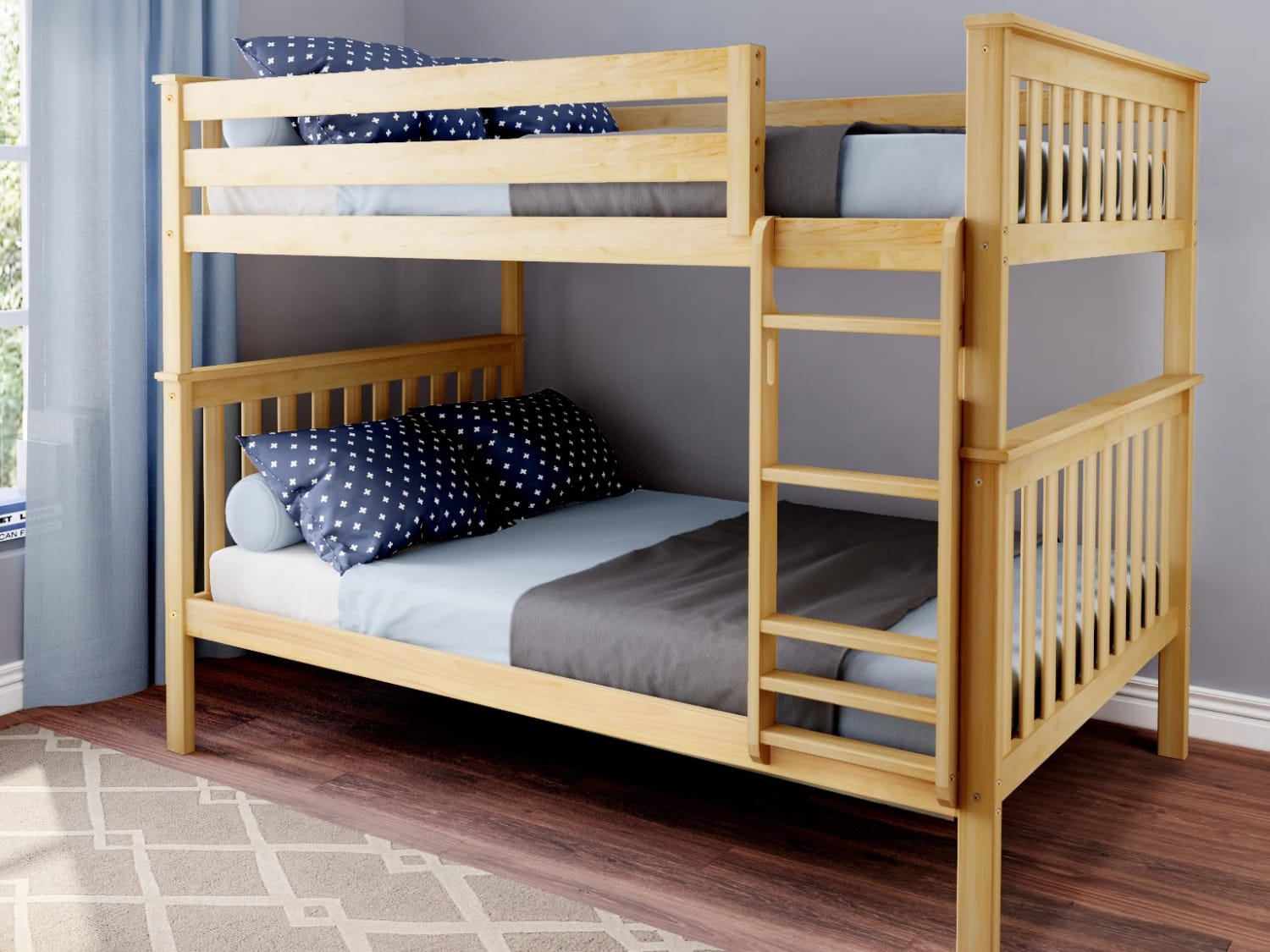 Classic Full Over Full Bunk Bed in natural finish.