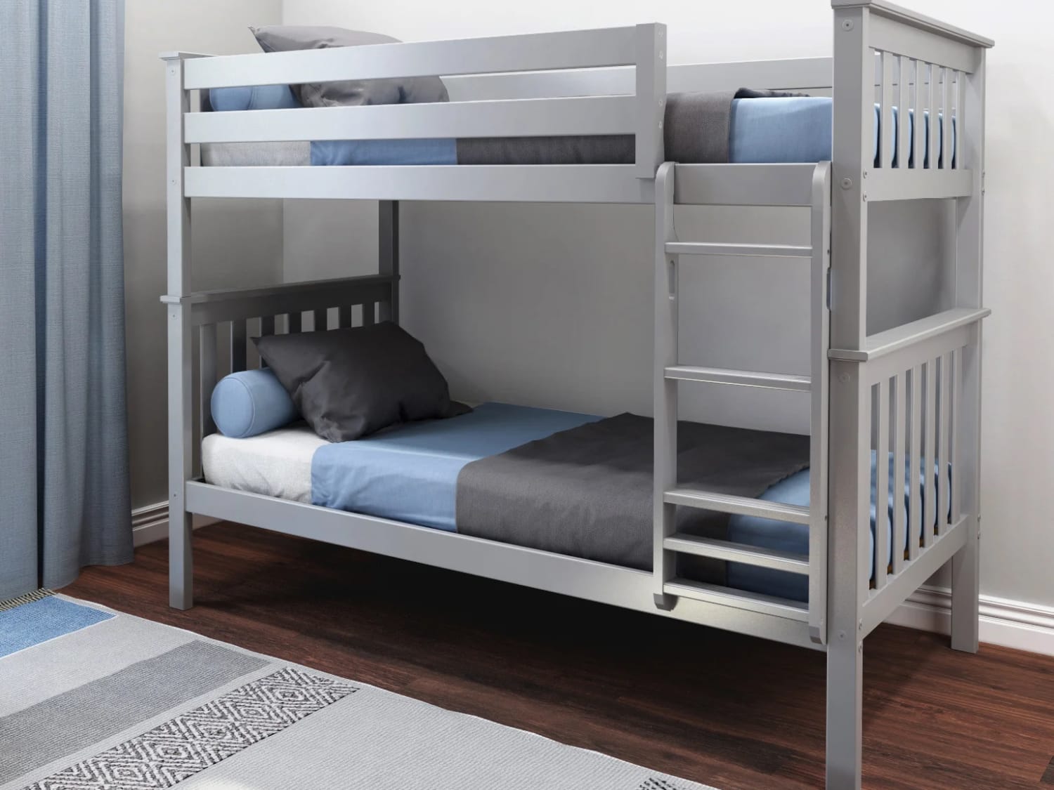 Classic Twin Over Twin Bunk Bed in gray finish.