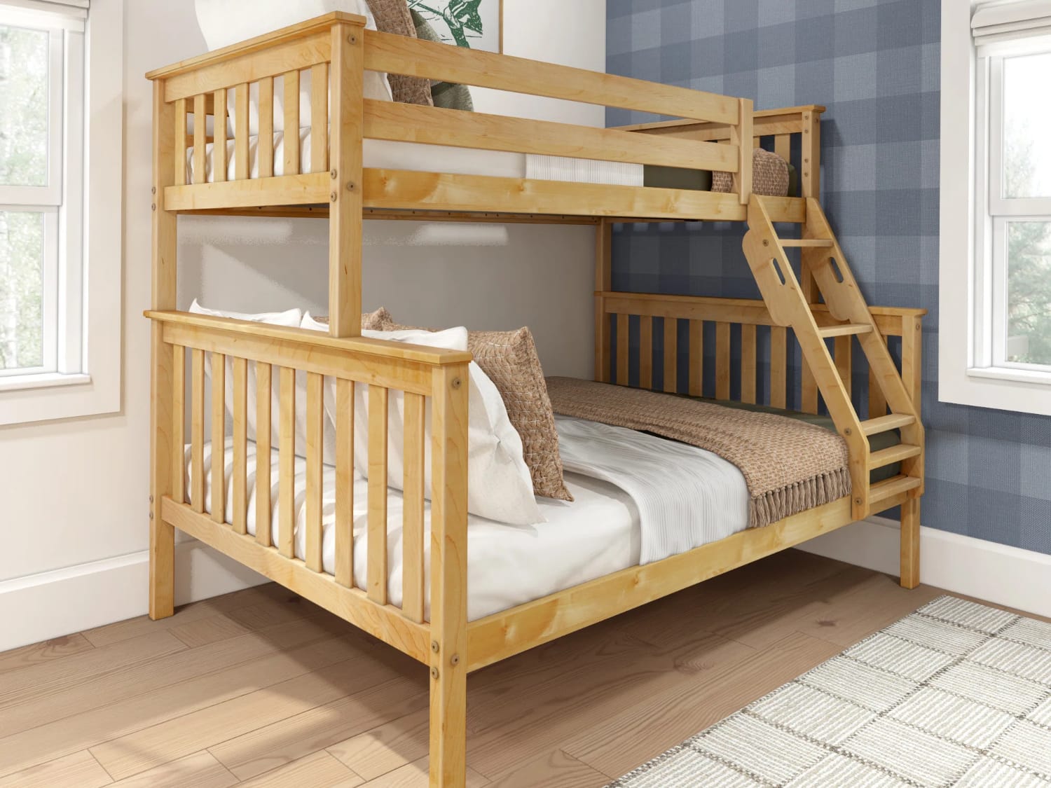 Classic Twin Over Full Bunk Bed in natural finish.