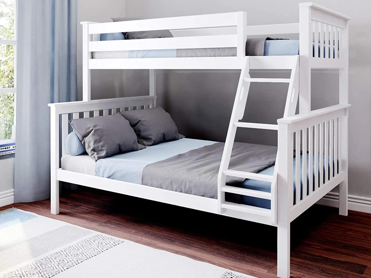 Classic Twin Over Full Bunk Bed in white finish.