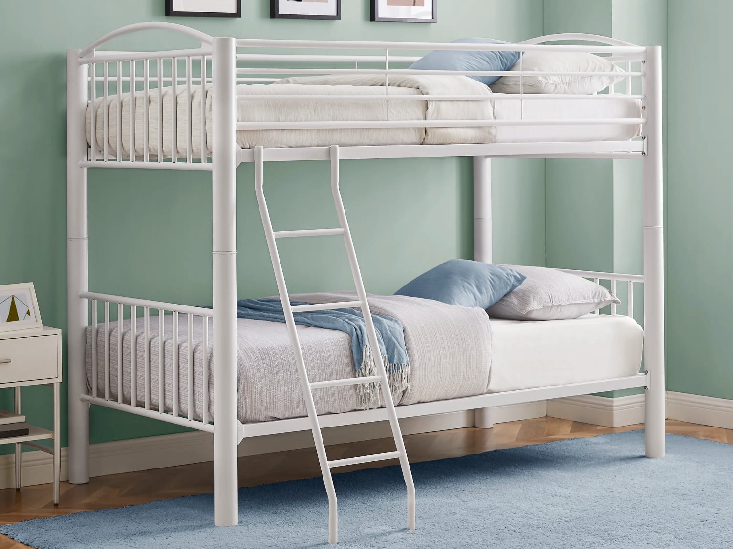 Powell Twin Over Twin Heavy Duty Metal Bunk Bed in white finish.