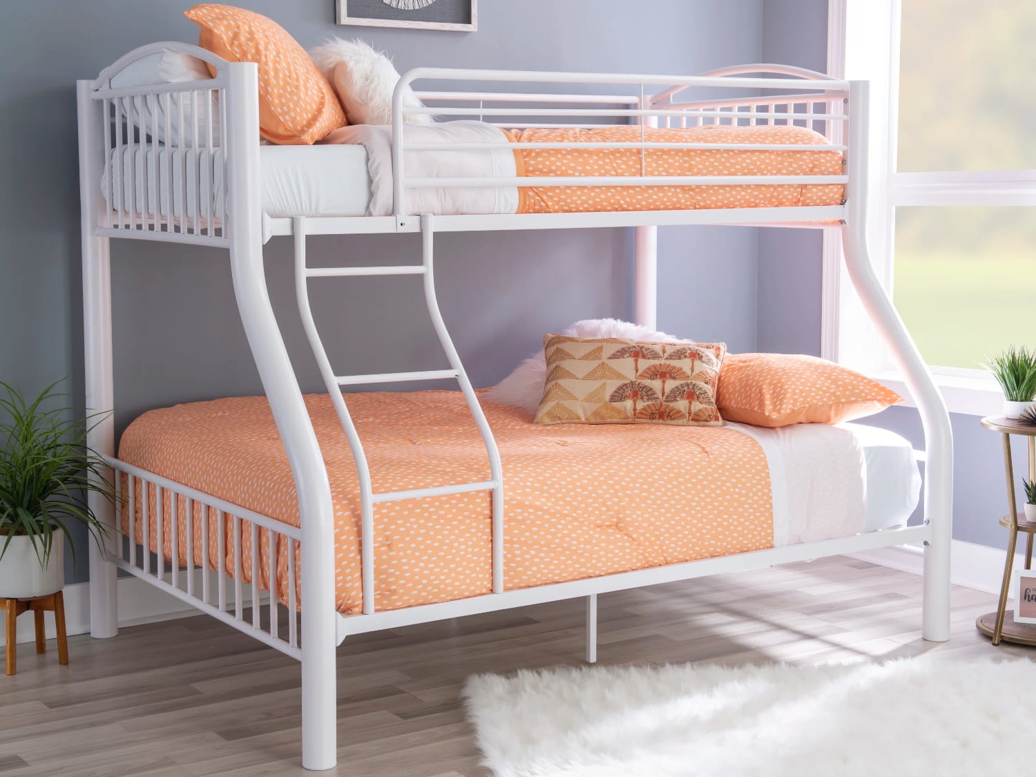 Powell Twin Over Full Heavy Duty Metal Bunk Bed in white finish.