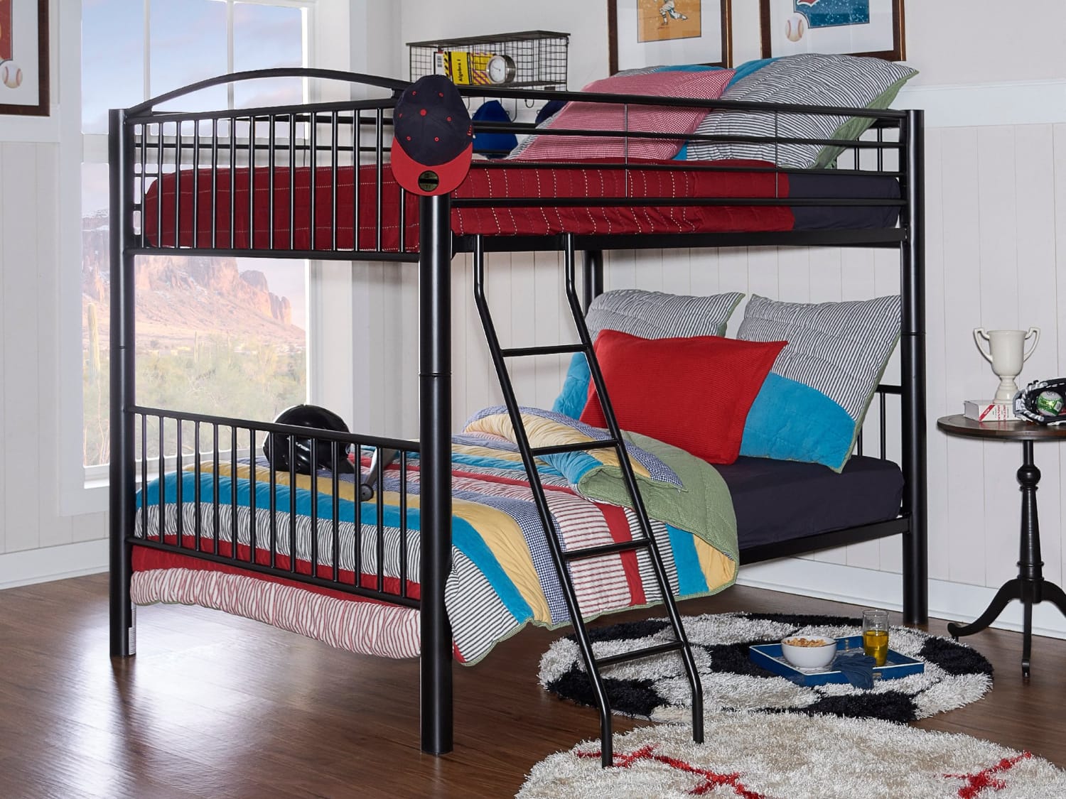 Powell Heavy Metal Double Over Double Bunk Bed in black finish.